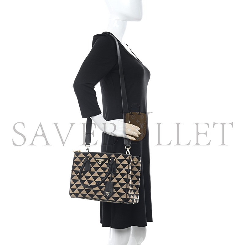 Pra*a beige small symbole embroidered fabric bag 1ba863 (28*19.5*12cm)